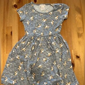 Girls' Blue Dog Print Casual Dress